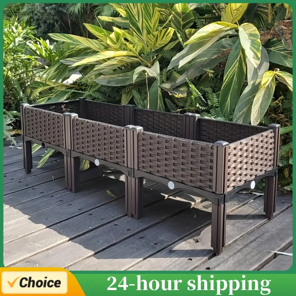 Balcony Vegetable Pot Plastic Raised Garden Bed Elevated Planter Box W/ Legs Planter Vegetables Flower Pot for Garden Deck Yard