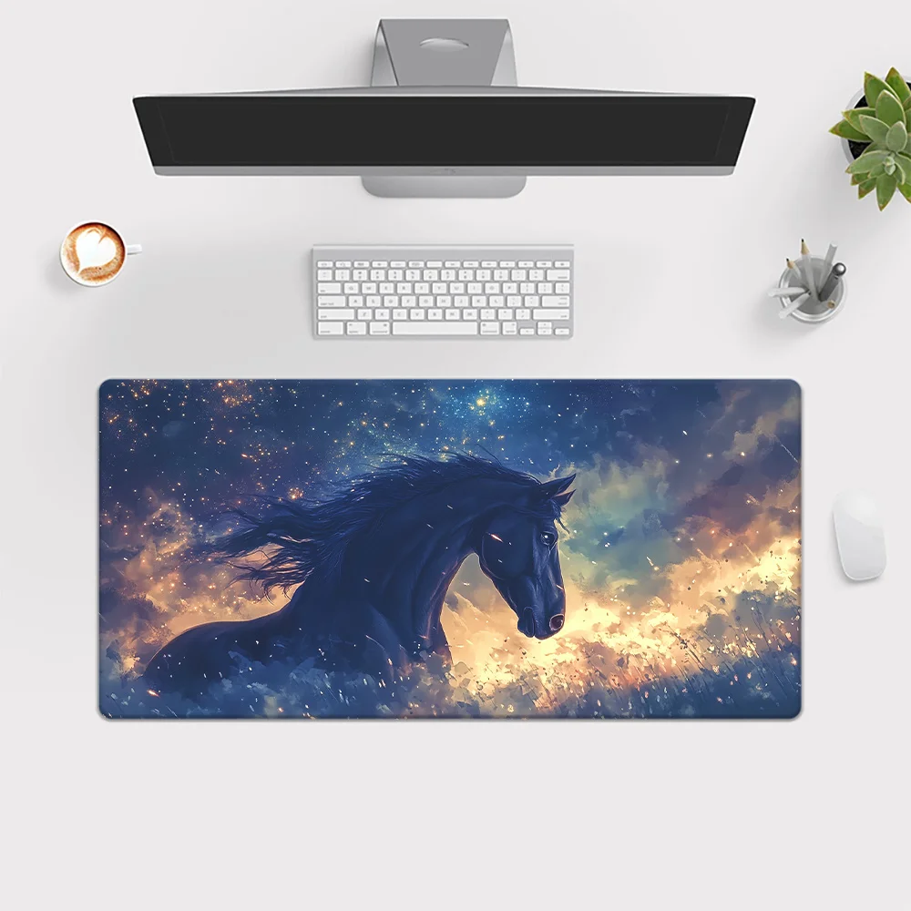 Mystical Black Horse Galaxy Extended Mouse Pad Waterproof Rubber Non-Slip Desk Mat for Gaming Office