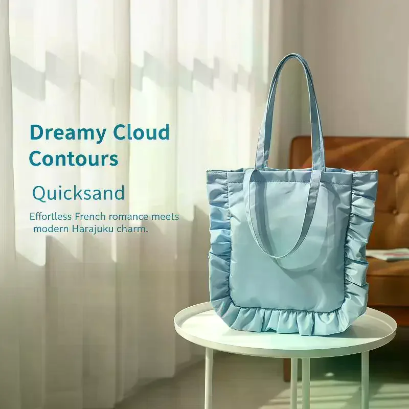 Vintage Women Tote Bags French Style Ruffles Elegant Sac A Main Femme Large Capacity Light Thin Shoulder Bolso Mujer Handbags