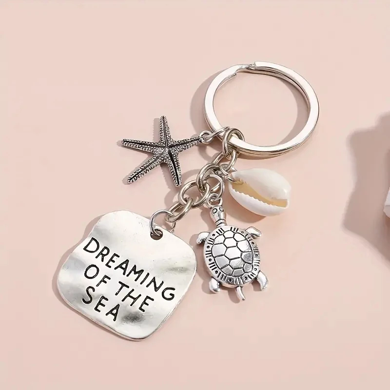 Neuer Verkaufsschlager: Schildkröten-Seestern-Schlüsselanhänger, Traumhaftes Meer-Motiv, Legierung-Schlüsselring, Taschenanhänger, Accessoire