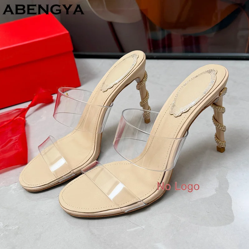 

Summer Clear PVC Slides High Heels Slippers Woman Crystal Around Heels Party Jelly Shoes Sexy Modern Sandals Women's Slippers