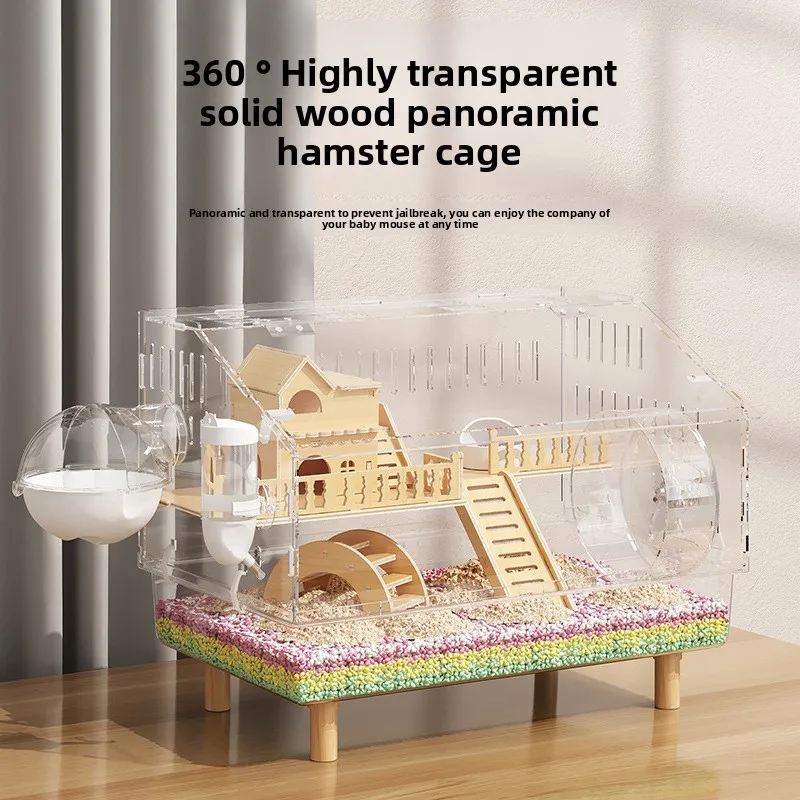 60cm Large Acrylic Hamster Cage with Full View Design Premium Syrian Hamster Villa Removable Tray & Exercise Wheel Breeding Box view 2