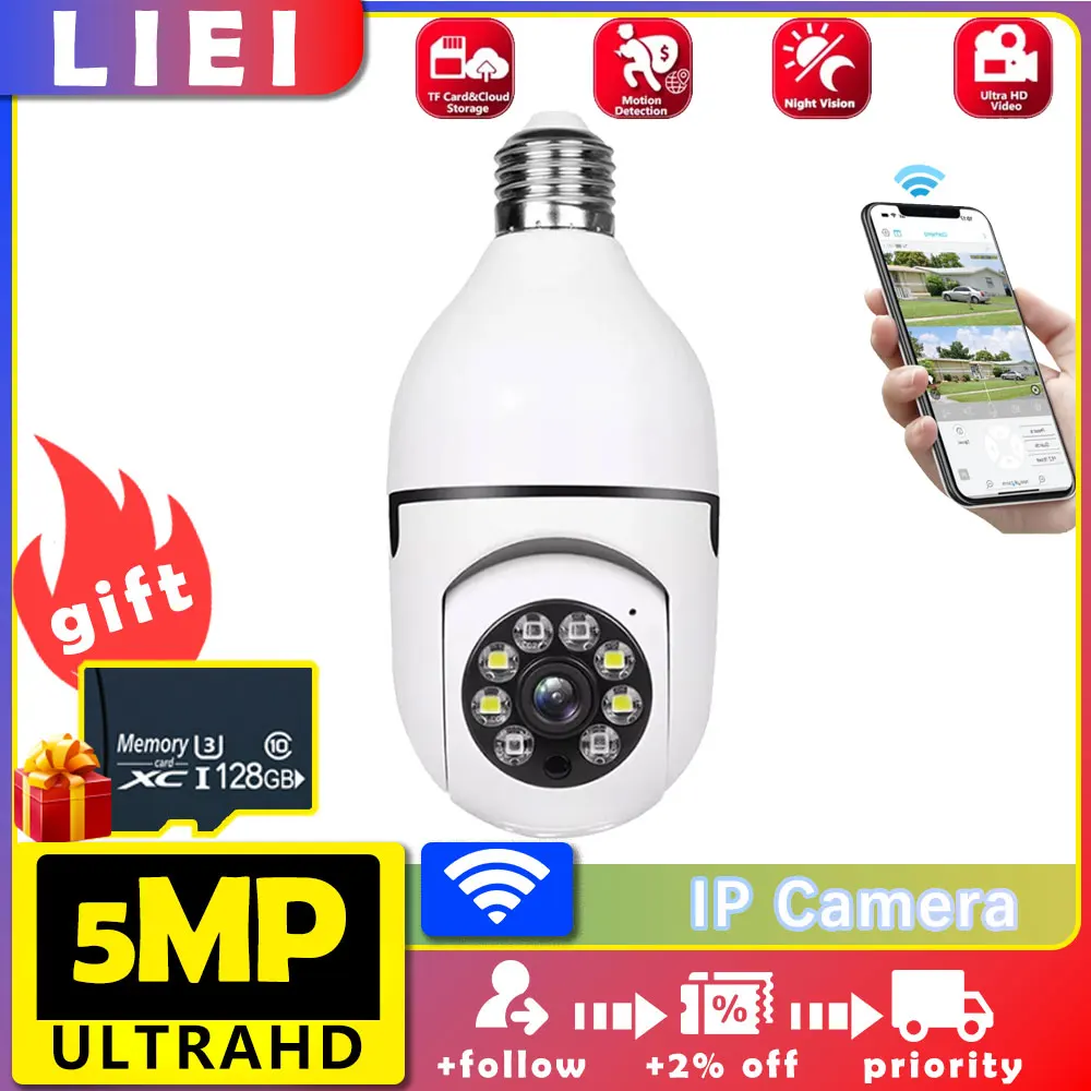 

LIEI 2.4G WIFI Light Bulb PTZ Camera Night Version Security Protection 360° HD IP Video Camera Vigilancia IR Smart Home Cctv