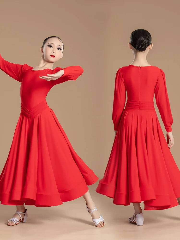 2024 Ballroom Dance Competition Dress For Girls Long Sleeved Performance Costumes Children Chacha Modern Dance Clothes DN17717