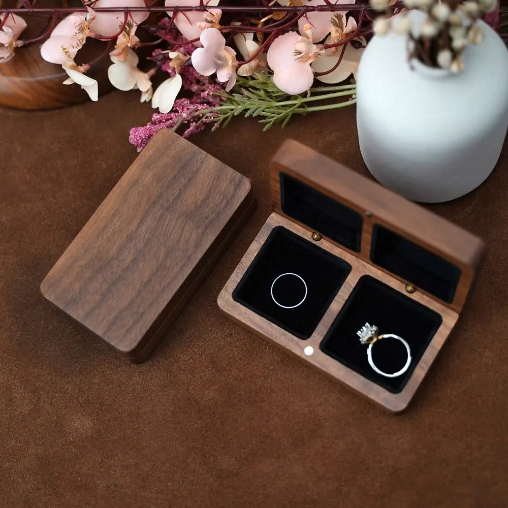 Wooden Jewelry Storage Box Portable Exquisite Wedding Ring Box Convenient Soft Lining Earring Rings Storage Box Home Supply