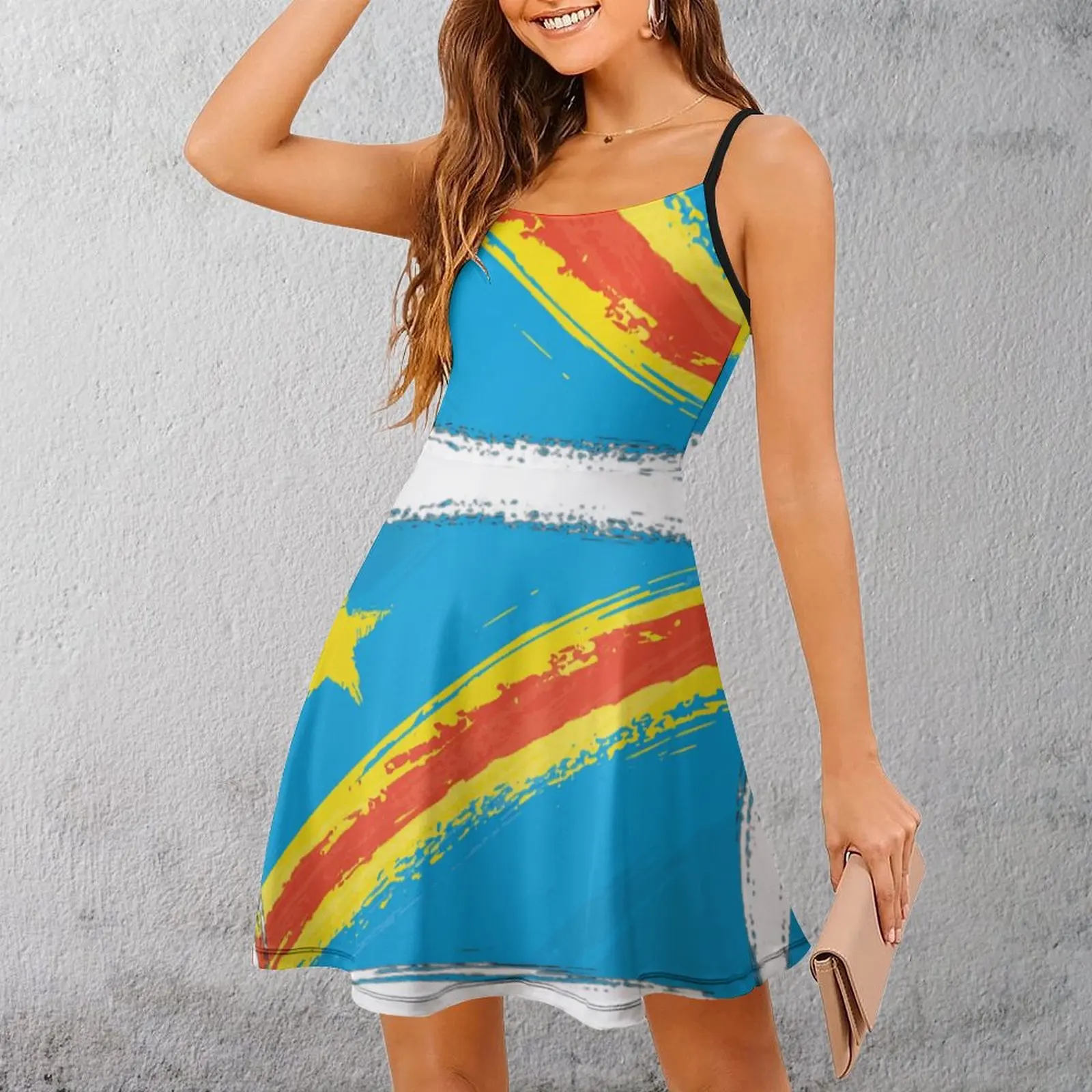 The Democratic Republic of The Congo Coat of Arms Flag Essential Women's Sling Dress Graphic Cool Exotic Woman's Clothing Humor