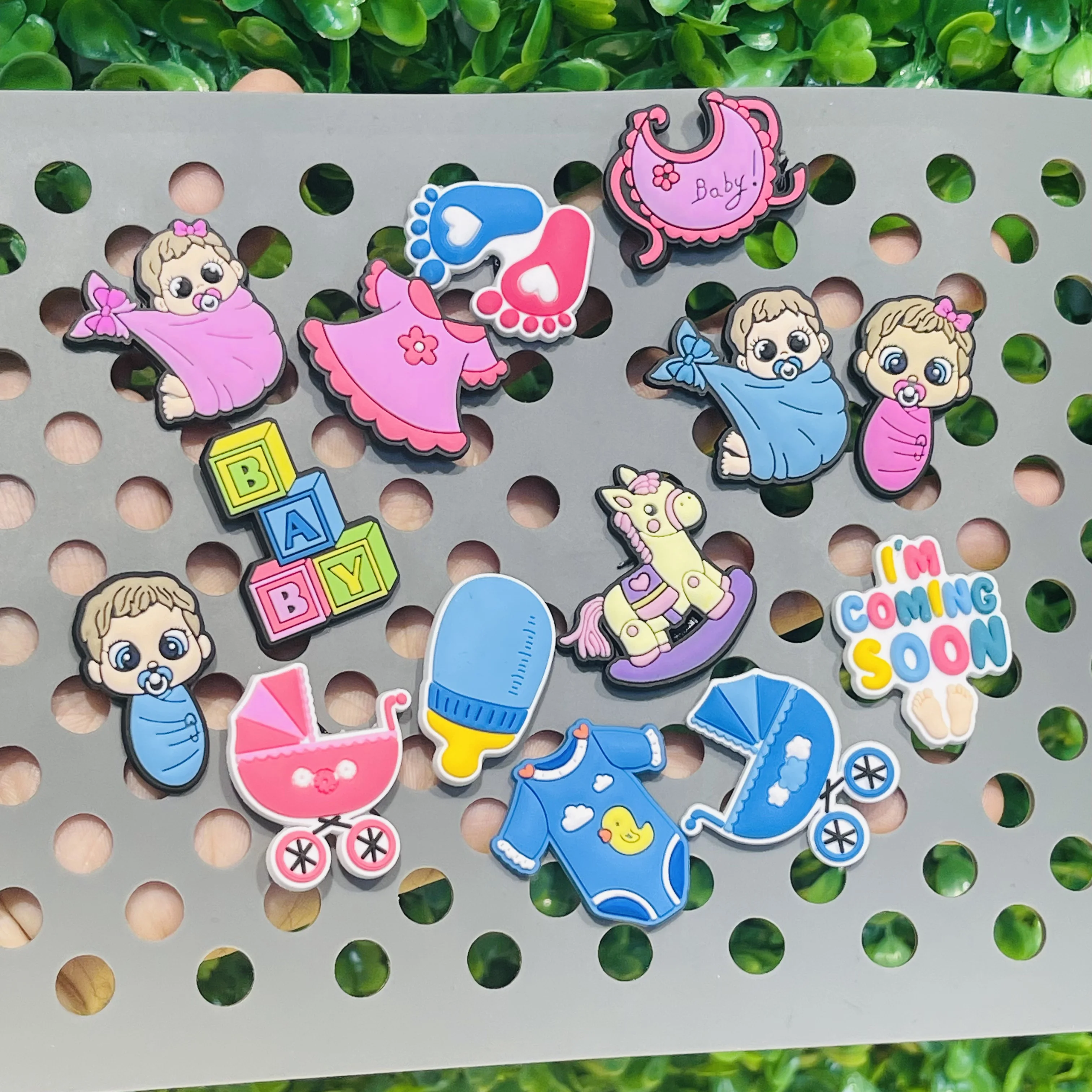 1-14pcs Lovely Baby Carriage Clothes Garden Shoes Accessories Bro I\'m Coming Soon Charms Fit Children Holiday Gifts