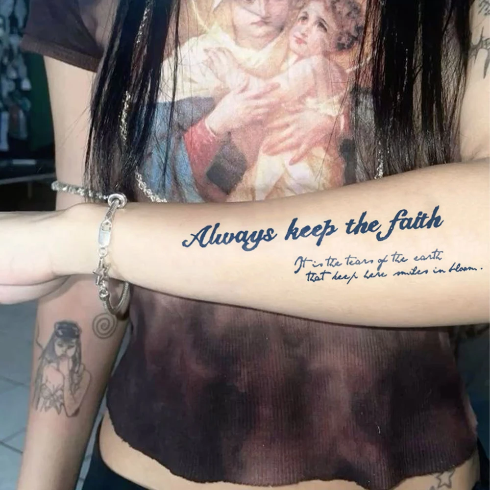 Juice Ink Lasting English Word Waterproof Temporary Tattoo Sticker Black Letter Feather Fonts Fake Tattoo Body Art Men Women Arm