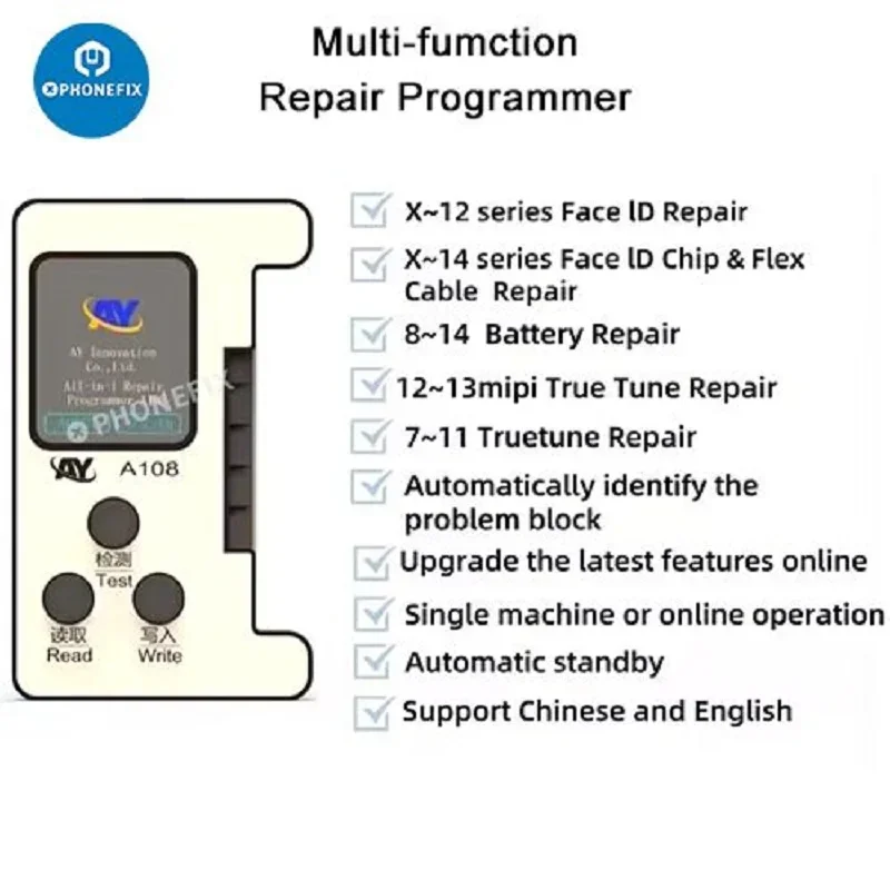 AY A108 True Tone Repair Programmer For iPhone 7-X 12 13 14 15ProMax Screen Data Read Write Original Color Restore Repair Tools