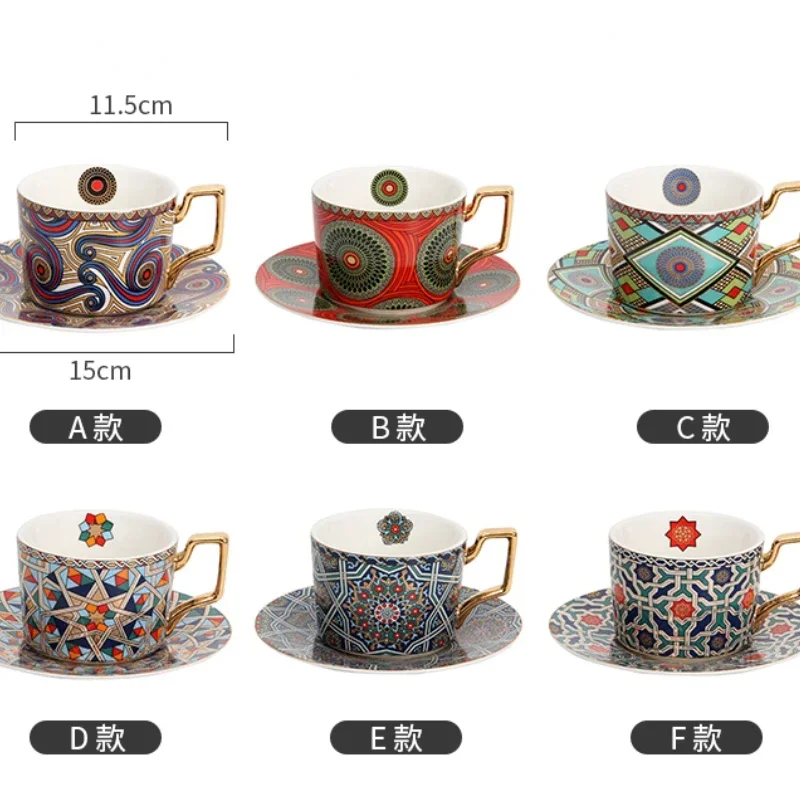 European Style Retro Gilt Drinking Edged Ceramic Coffee Cup Dish Set High-end Refined Simple Office Cup Turkish Style Tea Cup