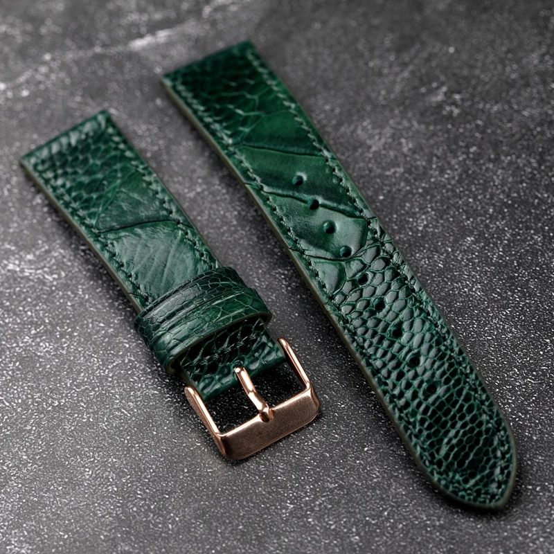 Handmade Ostrich Foot Leather Watchband Blue Green 18 19 20 21 22MM Soft Vintage Style Bracelet Men