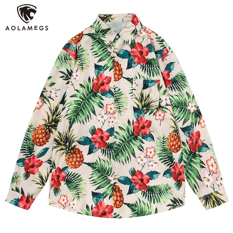 

Men Shirts Hawaiian Casual Loose Blouses Fashion Popular Vacation Style Long Sleeve Top Hip Hop Youthful Vitality Clothes Unisex