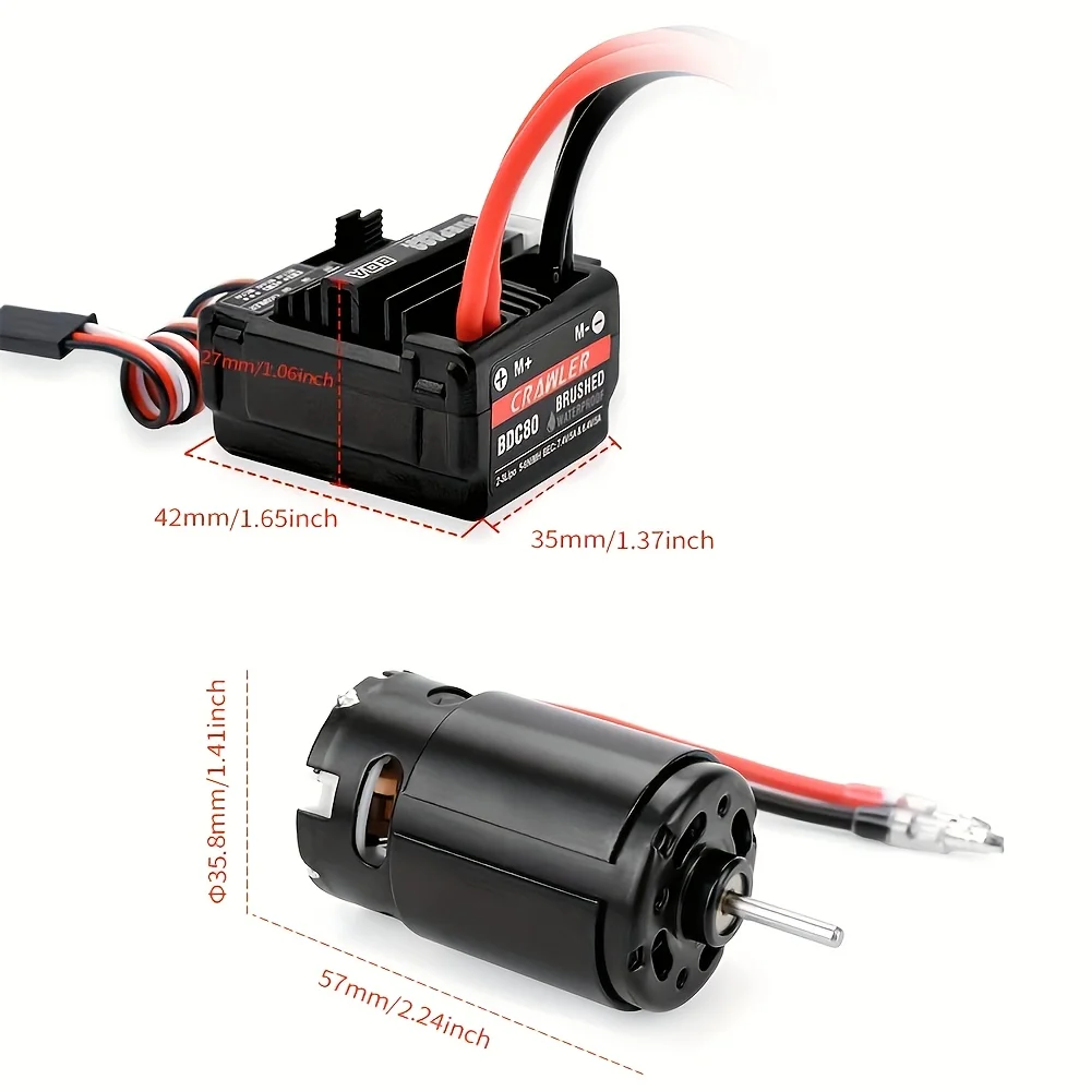 EPINON 12T 550 Brushed Motor and 80A ESC Brushed Motor ESC Combo BEC 5A 7.4V/6.4V for 1/10 RC Crawler Car Trx4 Trx6 Axial SCX10 II III Redcat Gen7 Gen8 V2 RC4WD D90 (XT60)