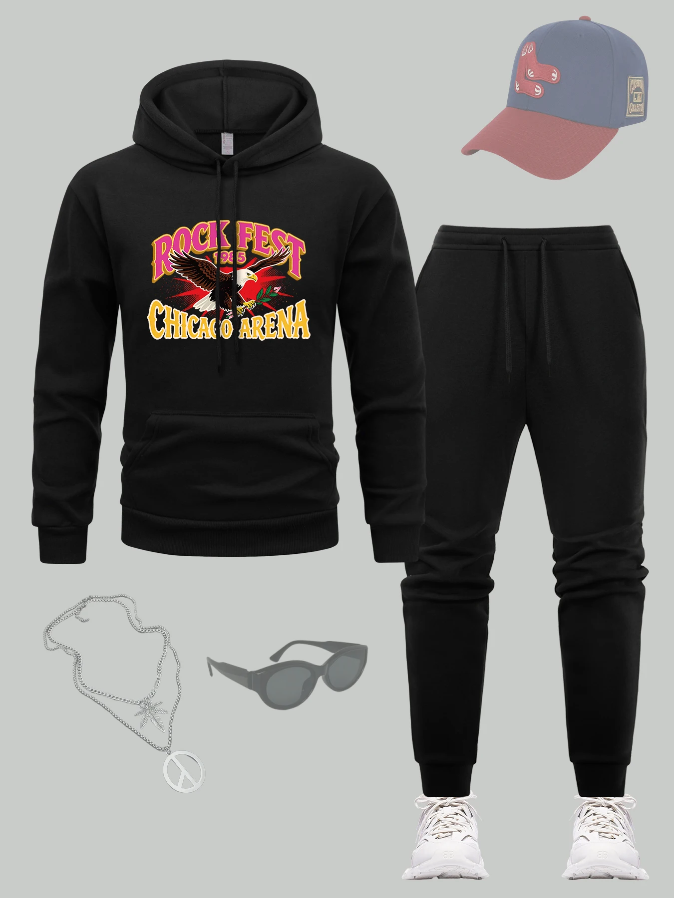 

Rock Fest Chicago Arena Print Hoody Suit Men Fleece Soft Tracksuit Pocket Casual Jogging Pants Autumn Comfy 2 Piece Set Clothes