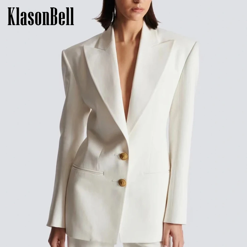 5.27 KlasonBell Temperament Acetate Thin Comfortable Blazer Single Breasted Gold Button Slim Commuter Office Lady Jacket Women