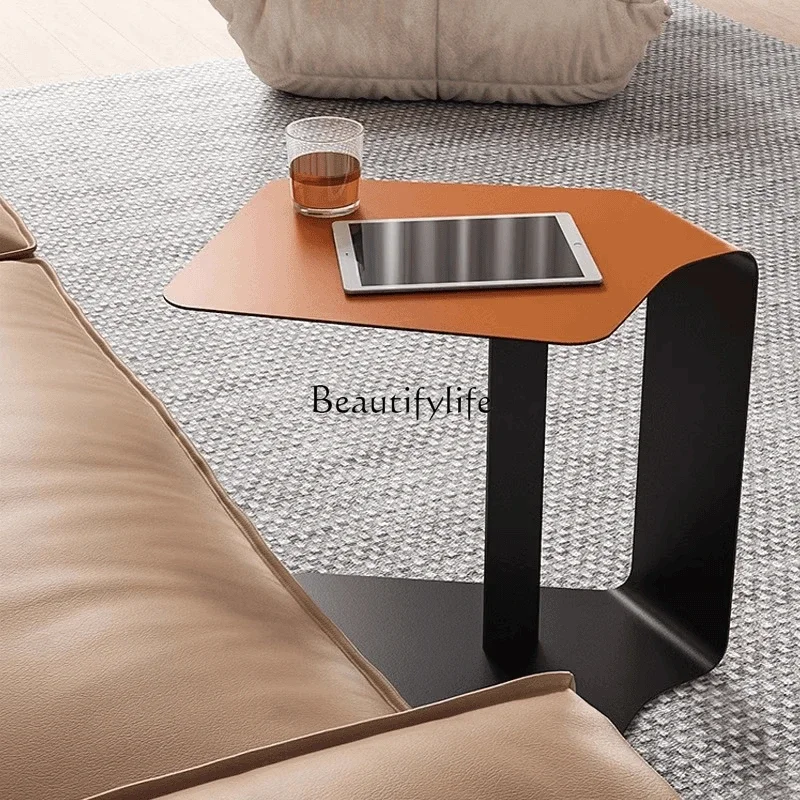 

pg45Italian Light Luxury Minimalist Small Coffee Table Modern Bedside Creative Saddle Leather Sofa Irregular Corner Table