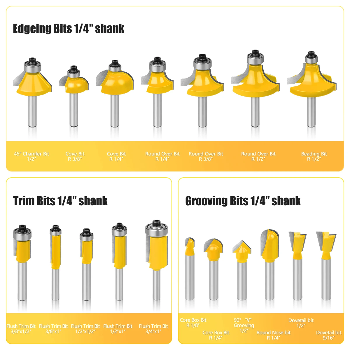 Woodworking Cutter 35PCS 1/4\