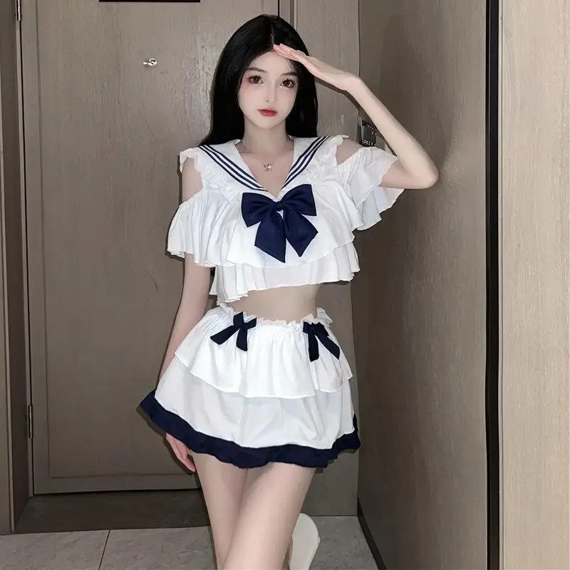 Sexy Short Sleepwear Home Clothes Set Large Size Spring Summer Women's Clothing College Style Pure Desire JK Uniform V-neck S...