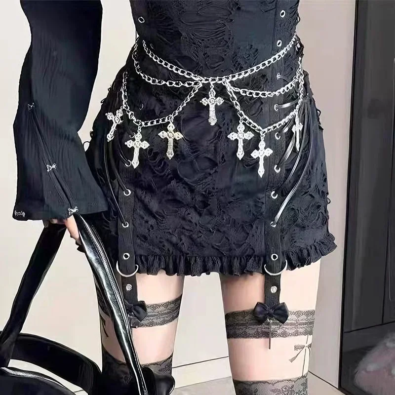 Vintage-Inspired Multi-Layer Metal Waist Chain With Hollow Cross Pendant - Sexy Body Accessory For Women Necklaces For Women
