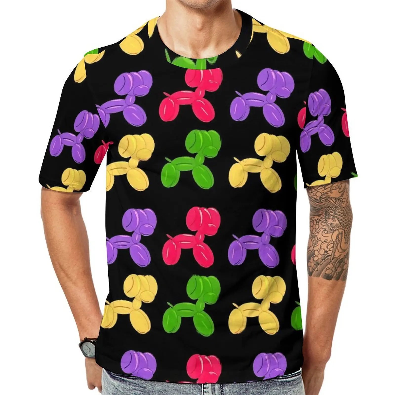 Balloon Dog T-Shirt For Men Colorful Animal O Neck T Shirts Summer Novelty Tops Short-Sleeved Street Style Oversized Tee Shirt
