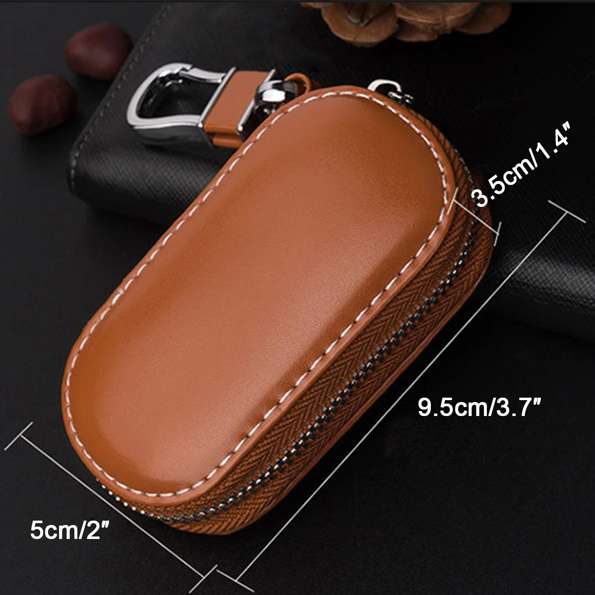 Car Key Case Pouch Bag Protective Sleeve Wallet Holder Chain Key Wallet Ring Collector Pocket Key Organizer Leather Keychain