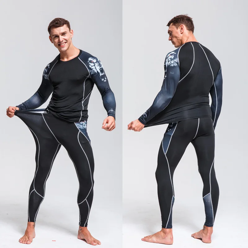 Fishing Sunscreen Clothing Men Winter Workout Thermal Underwear Base Layer rash guard Sports Tights Jogging suits Track suit