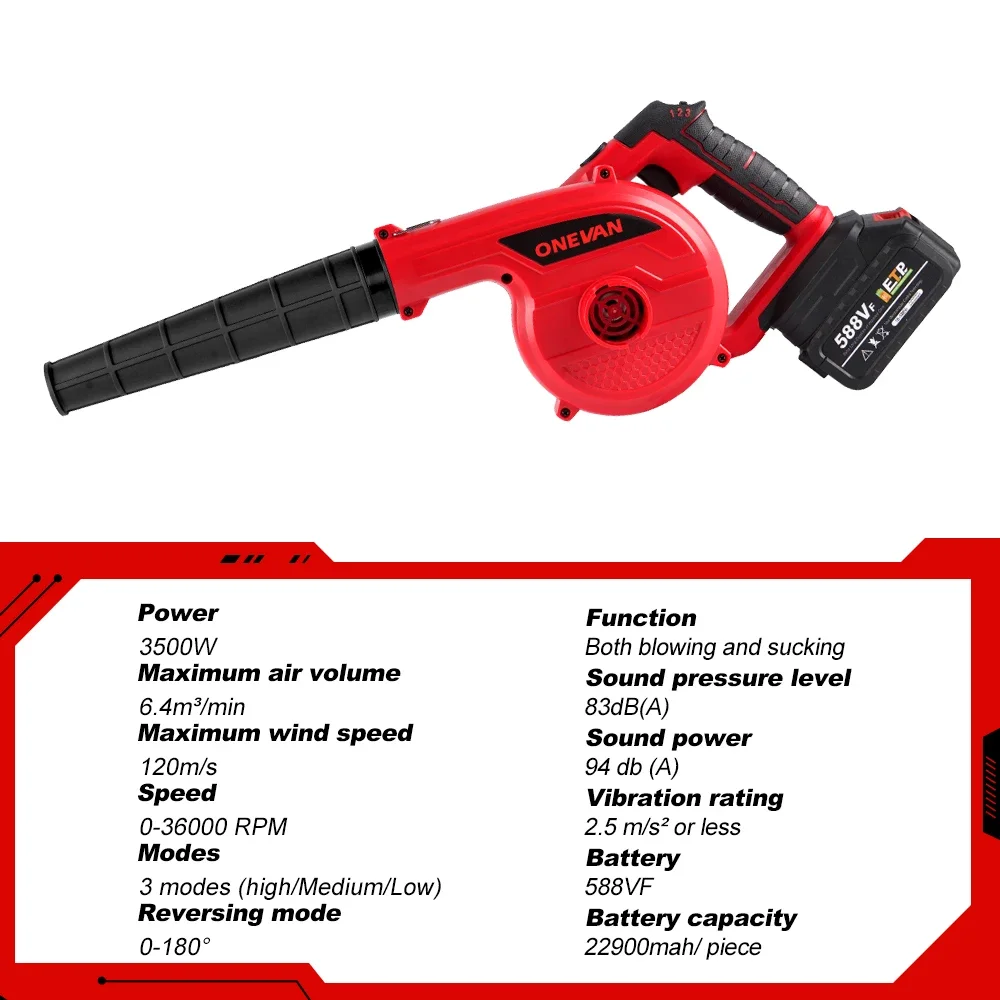 2 In 1 3500W Cordless Electric Air Blower 3 Gear Speed 180° Rotation Blowing Suction Leaf Blower For Makita 18V Battery