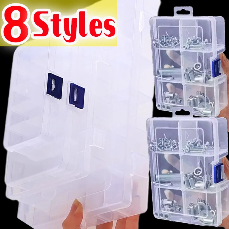 Clear Jewlery Box Large Capacity Square Transparent Plastic Storage Box Case Slot Pills Jewelry Beads Earring Case Organizer