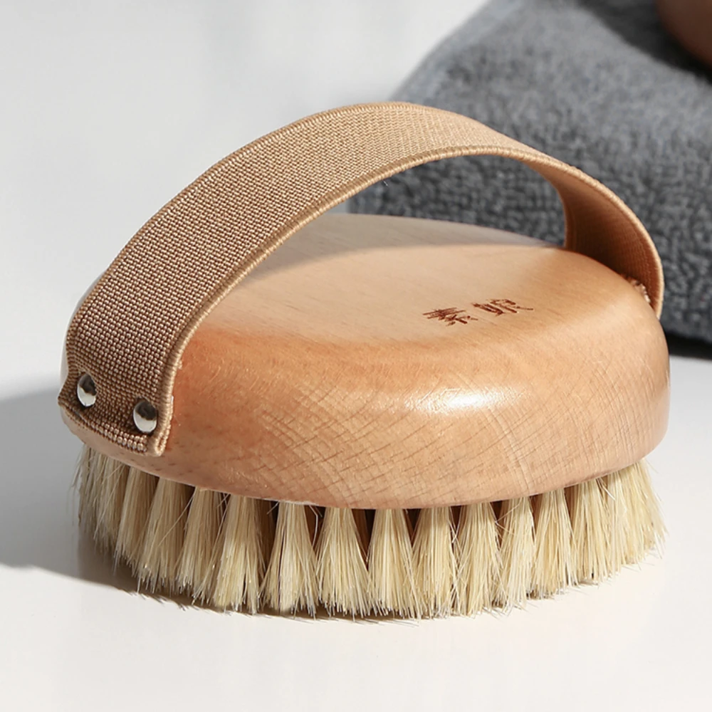 Hog Bristle Bath Brush Massage Back Rub Hand Held Standard Hardness Hair Shower Dry Brushs Wooden Round Bath Fat Skin Scrubber