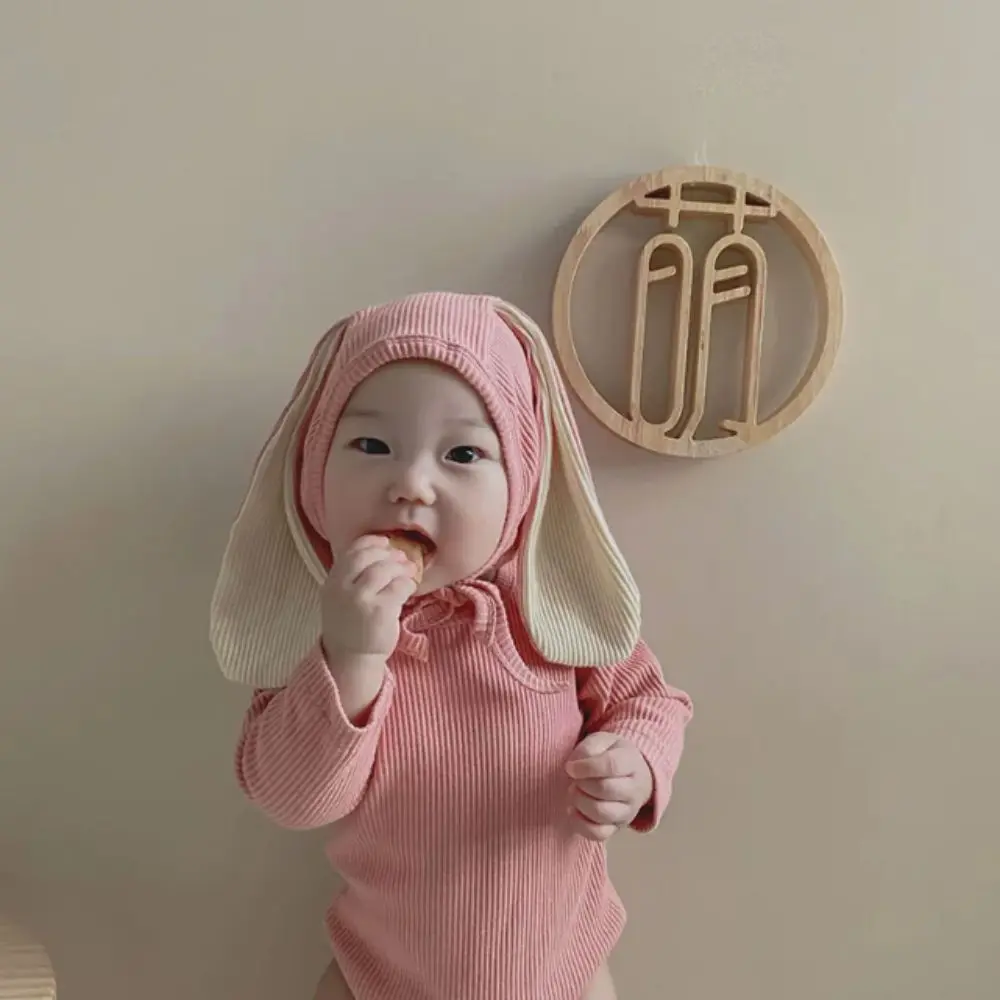 Cotton Solid Rabbit Romper Sets 3 Pieces Set Solid Color Baby Bodysuit Ribbed Texture Ear Hat Bunny Costume Easter Celebration