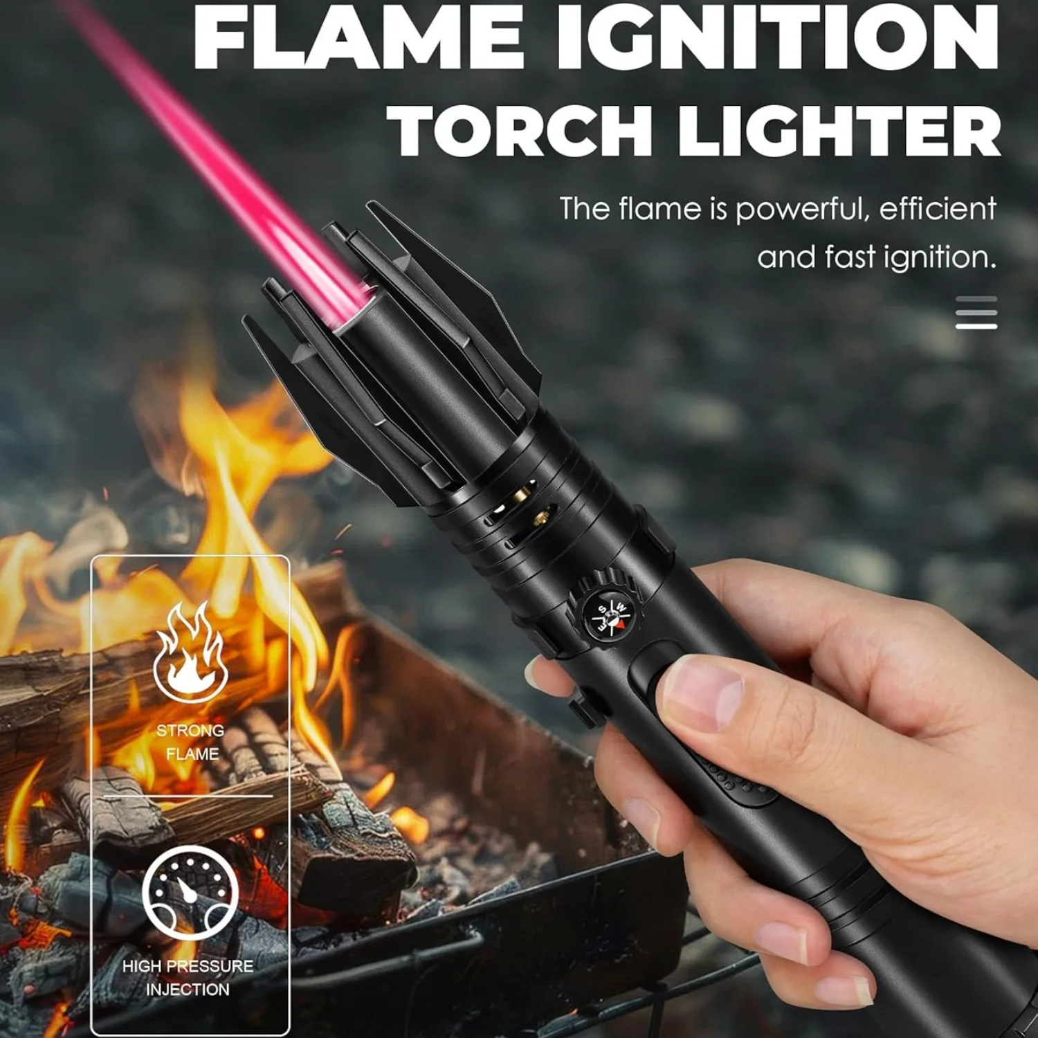 

High Temperature Metal Spitfire Gun Outdoor BBQ Moxicombustible Inflatable Lighter with Accurate Compass Home Gas Stove Ignition