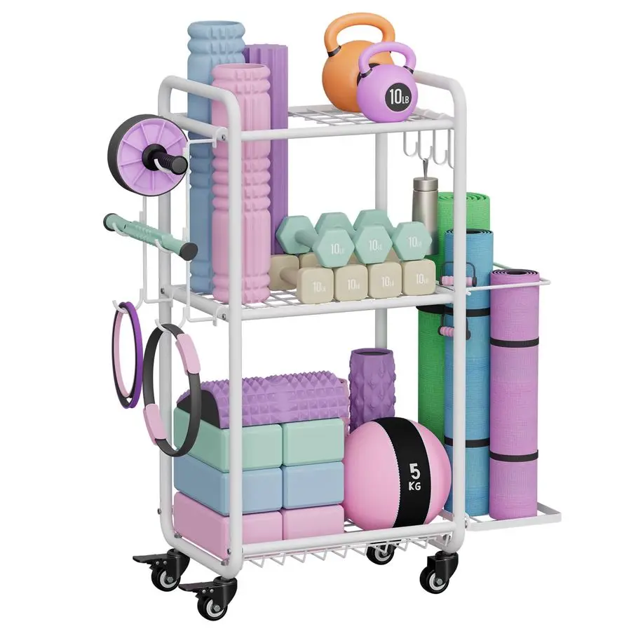 

Стеллаж для хранения спортивного инвентаря для домашнего спортзала, стеллаж для хранения ковриков для йоги, стеллаж для гантелей и тренировочного оборудования с прочной стальной конструкцией