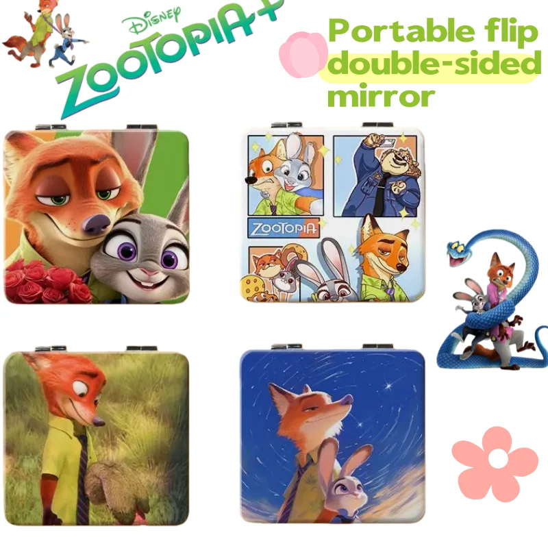 

Зеркало для макияжа с рисунком Диснея Зоотопии Джуди Ника, портативное раскладное туалетное зеркало для студенческого общежития, двустороннее складное зеркало
