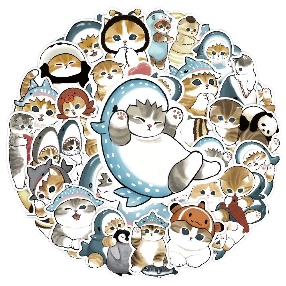 10/30/50 Stück Lustige Hai-Katzen-Aufkleber Kawaii Tier-Graffiti-Aufkleber DIY Scrapbook Gepäck Koffer Niedliche Cartoon-Sticker