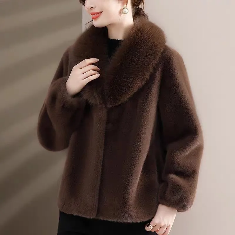 المرأة فو الفراء رشاقته معاطف المتضخم أفخم اصطف 2025 الخريف الشتاء الصلبة معاطف السترة للطقس البارد معاطف القمم