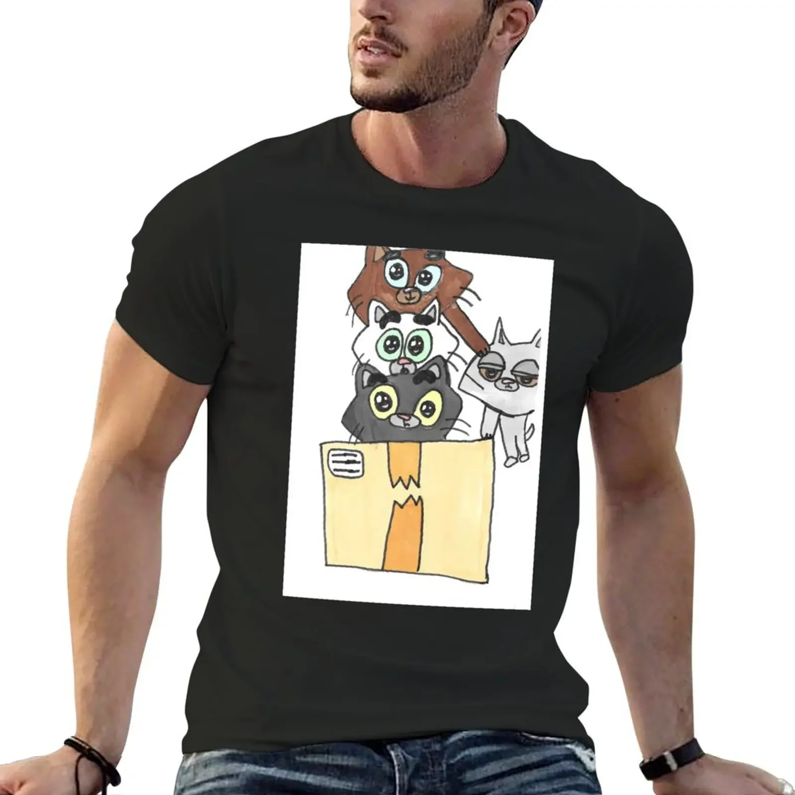 Cute Litter of Kitties in a Box T-Shirt heavyweights korean fashion sublime anime shirts men