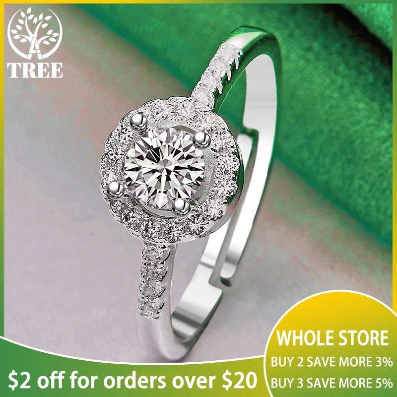 

925 Sterling Silver Adjustable Shiny Circular Zircon Ring For Women Fashion Party Birthday Engagement Wedding Charm Jewelry Gift