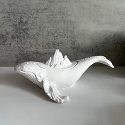 DIY Gypsum Cement Aromatherapy Candle Cup with Lid 3D Whale Ocean Storage Tank Plaster Mirror Silicone Mold Creative Decoration