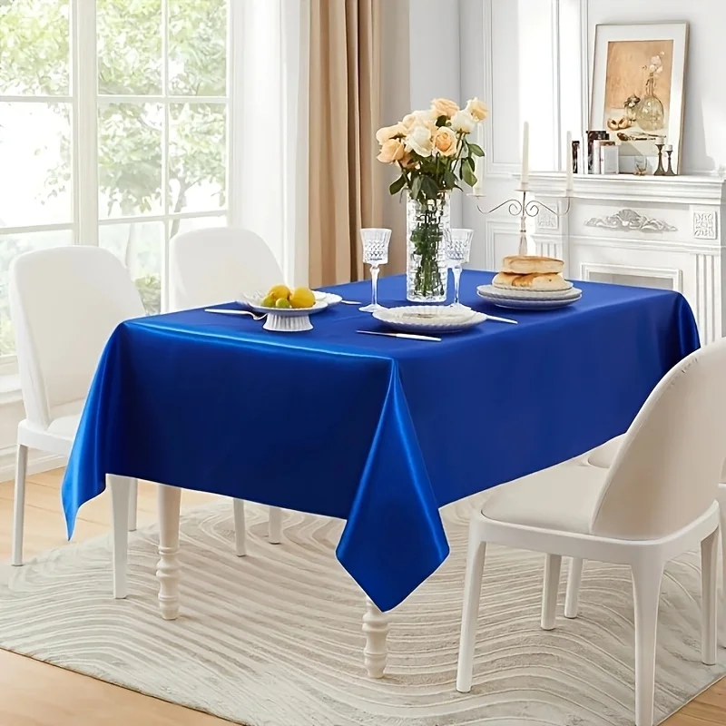 VIKAMA Royal Blue Satin Tablecloth Rectangle Shiny Smooth Silk Table Cover for Wedding Party Banquet Dining Room Decor
