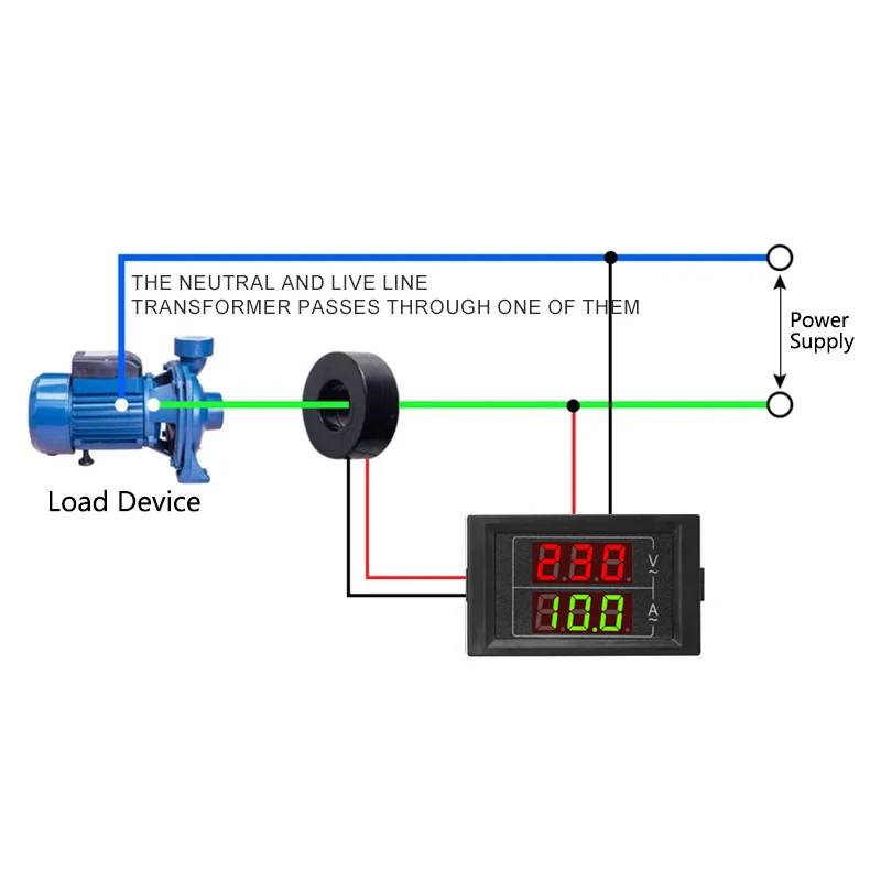 LEDデジタル電圧計,赤と緑のディスプレイ,電圧計,電流計,2線,ac,60v,500v,99.9a