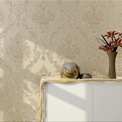 Luxury Damask Stripes Wallpaper Floral 3D Embossed Textured Non-Woven Damascus Wallpaper Roll for Bedroom Livingroom Hotel