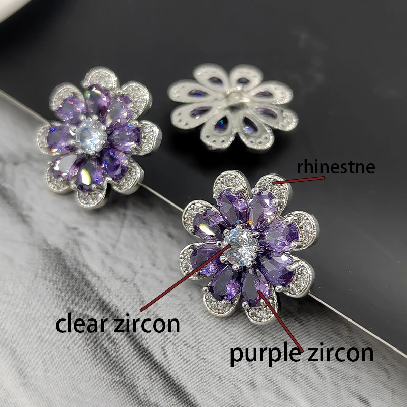 20MM Purple Zircon Flower Designed Shank Buttons Of Clothing High Quality Luxury Fashion Decor Sewing Button For Cardigon DIY