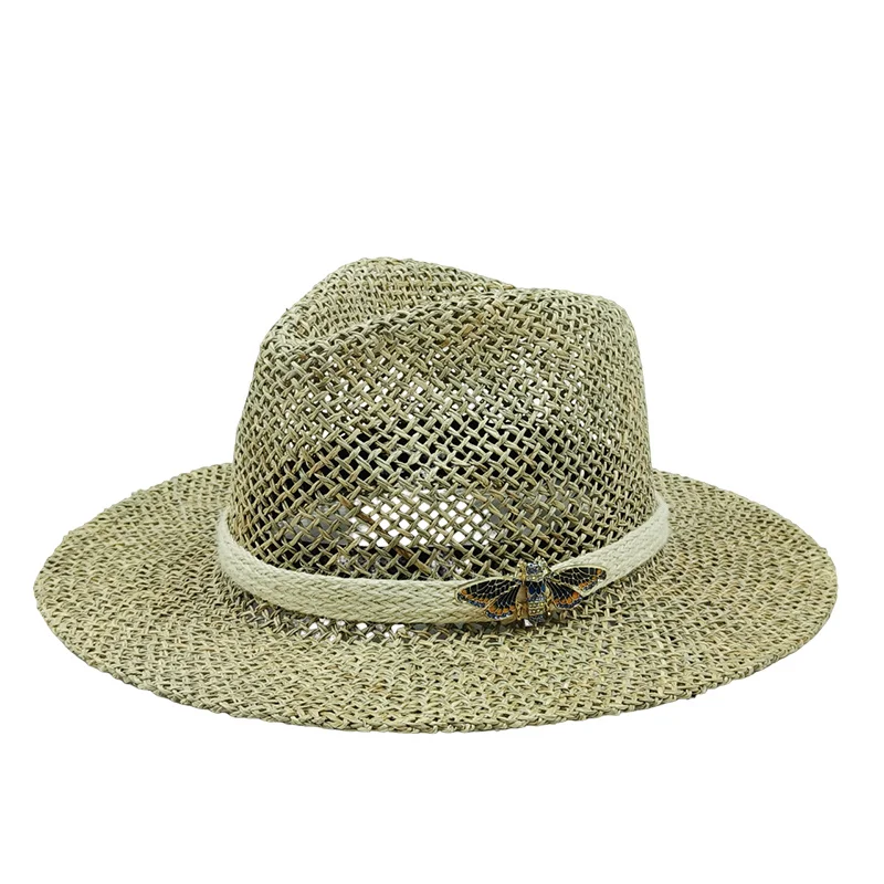 straw hat for men hats  natural grass summer hat insect decoration sun caps handmade hat vintage colorful linen decoration hat