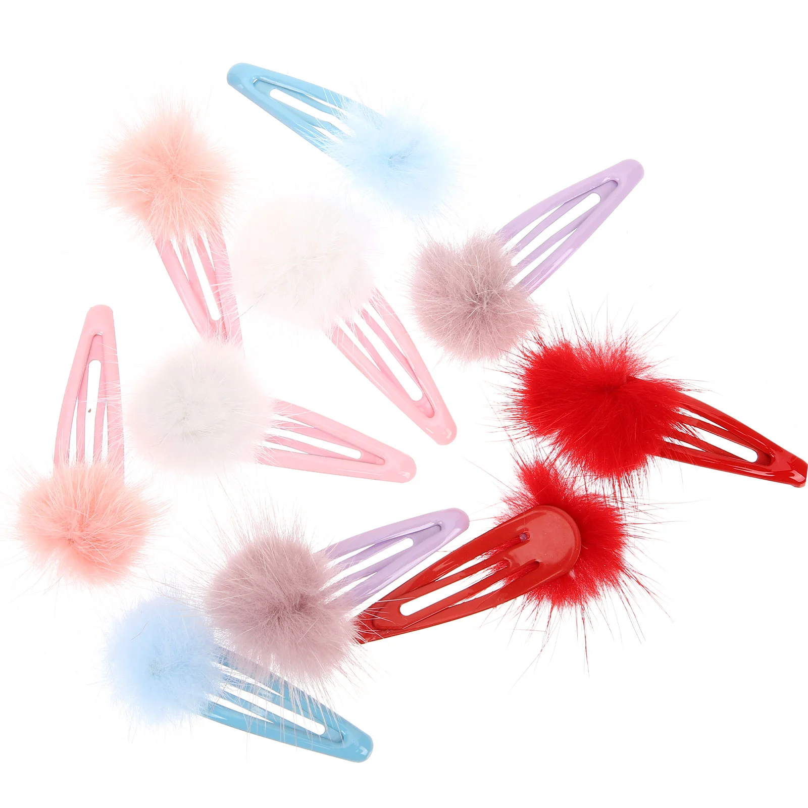 10 Pcs Fluff Clip Hair Claw Barrette for Kids Fluffy Ball Pin Accessories Iron Bobby Pins Child Pompom