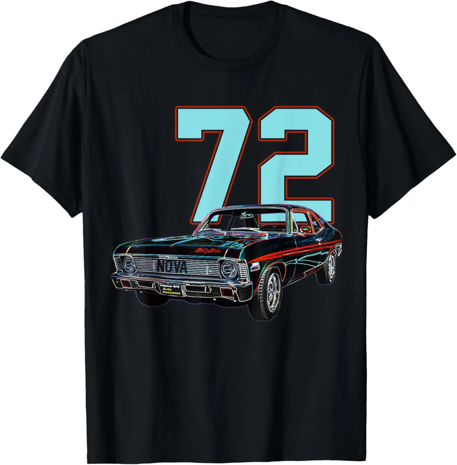 1972 72 Chevys Nova 2 Classic Car Old School Muscle Blue Car T-Shirt