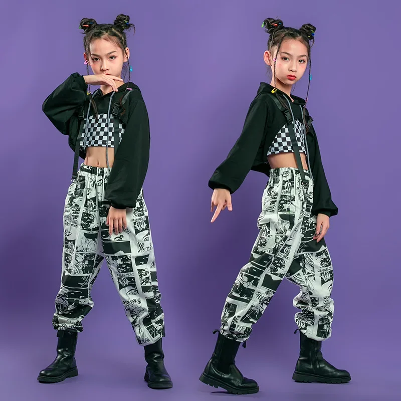 

Sport Suits Teenage Jazz Dance Costumes Street Clothes Kids Hip Hop Clothing Crop Tops Hoodie Sweatshirt Comic Pants For Girls