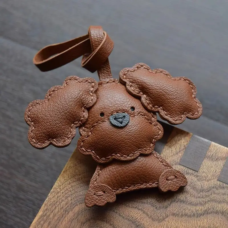Unique Sheepskin Handmade Leather Sheepskin Teddy Dog Schnauzer Bag Pendant Keychain Handbag Girl\'S Gift Birthday Lovely Cute