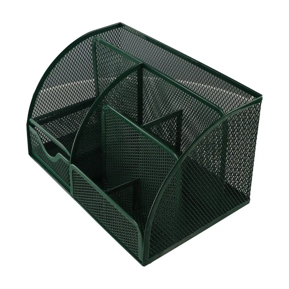 Creative Multi Grid Pen Holder Metal Mesh Multi-functional Desk Organizer 6 Compartments 1 Drawer Desktop Office Organizer