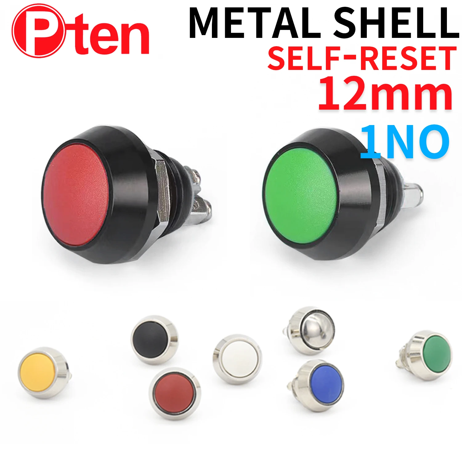 

1Pcs 2Pin Mini Switch 12mm 2A waterproof switch momentary Push button Switch reset Non-locking metal shell 1NO 36V color