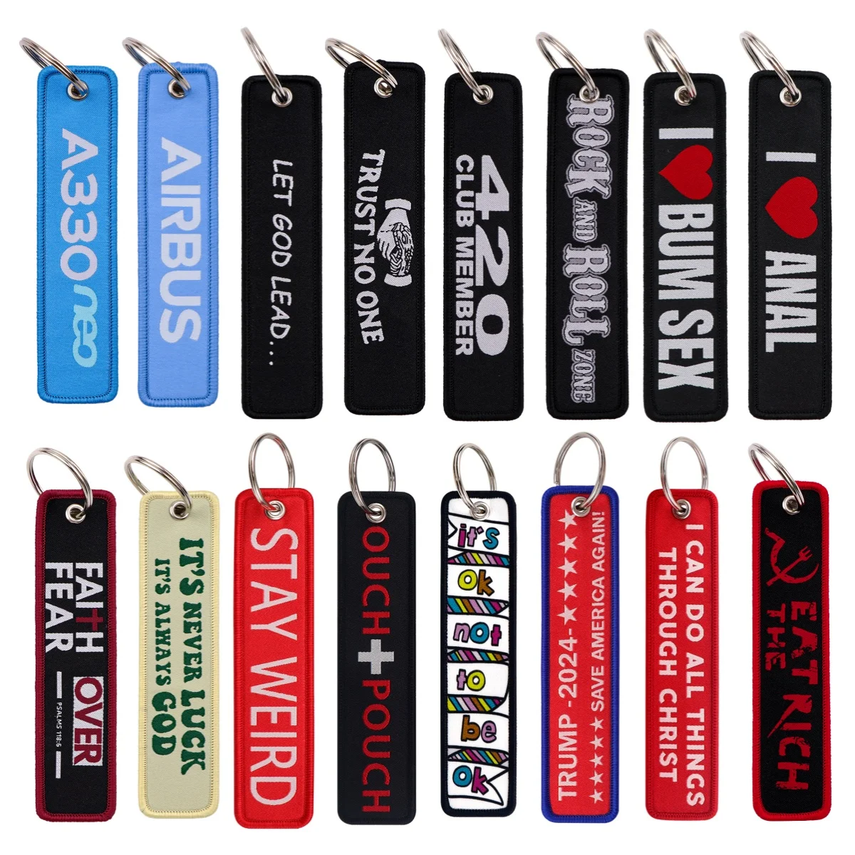 1pcs Aviation Quotes Embroidered Keys Tag Jet Tag Keychains for Motorcycles Cars Backpack Fashion Key Ring Accessories